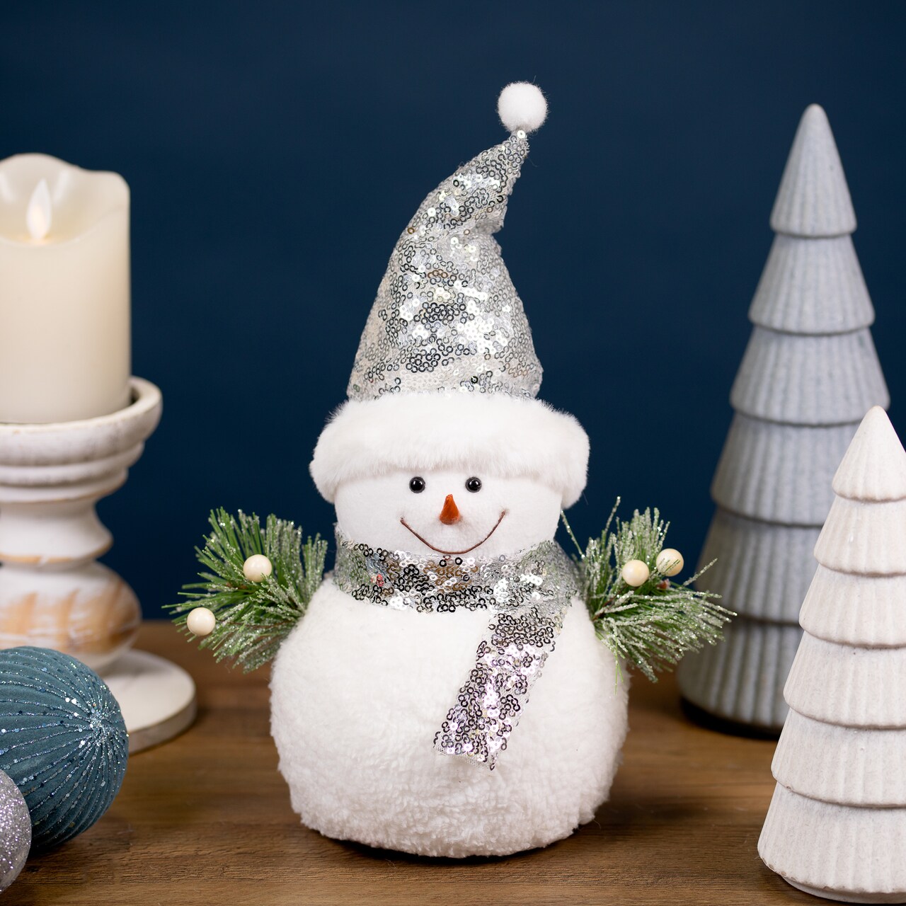 Northlight Frosted Sequined Christmas Snowman Figure - 12" - White and Silver